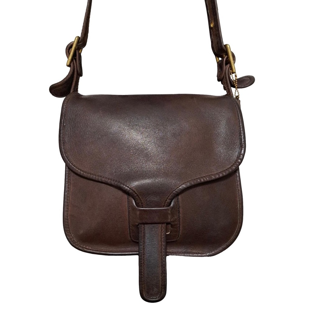 Vintage COACH Mahogany Brown Glove Tanned Leather Courier Saddle Bag EUC NYC